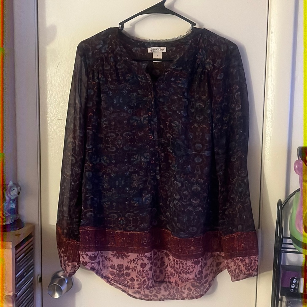 Lucky Brand floral sheer top size S - Picture 3 of 8
